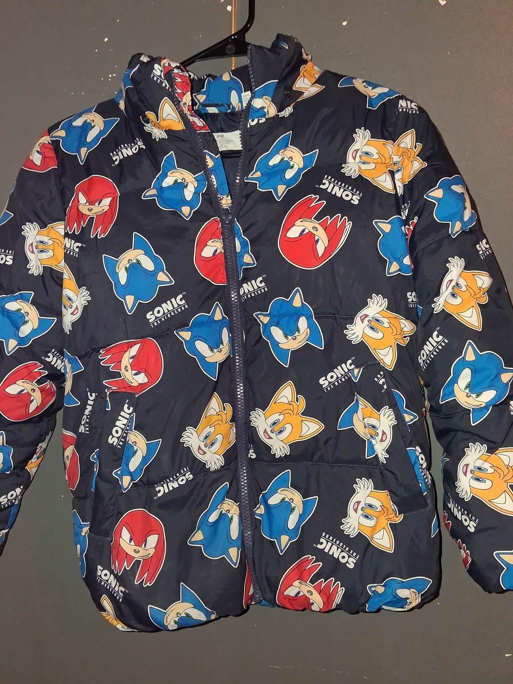 H&M Kids Puffer Jacket Sonic - Navy with Blue, Red & Yellow Sonic Print
